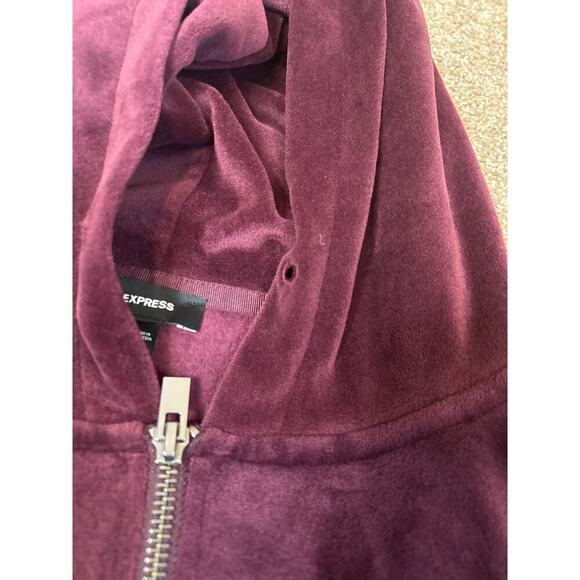 Express brand velour full zip up hoodie velour velvet purple hooded sweatshirt M - Picture 8 of 8